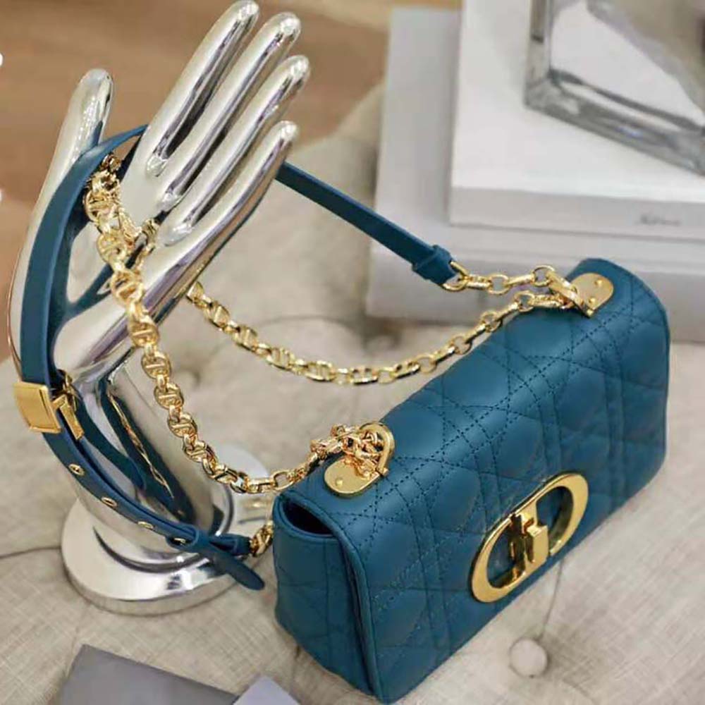 Dior Women Small Dior Caro Bag Supple Cannage Calfskin-Blue
