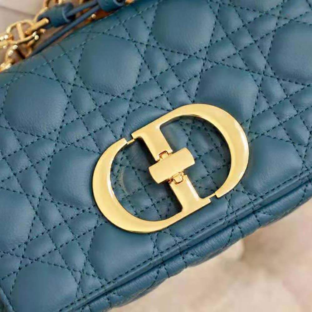Dior Women Small Dior Caro Bag Supple Cannage Calfskin-Blue
