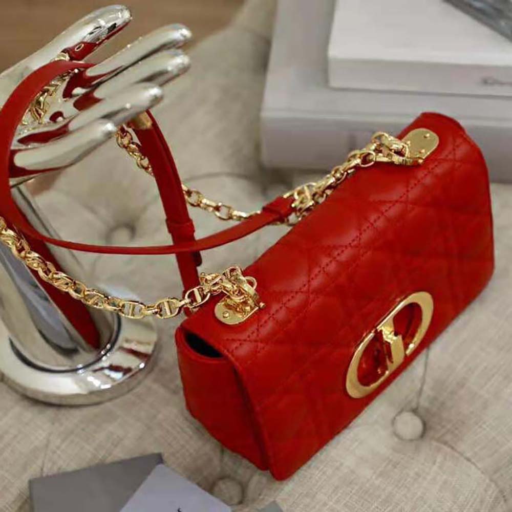 Dior Women Small Dior Caro Bag Supple Cannage Calfskin-Red