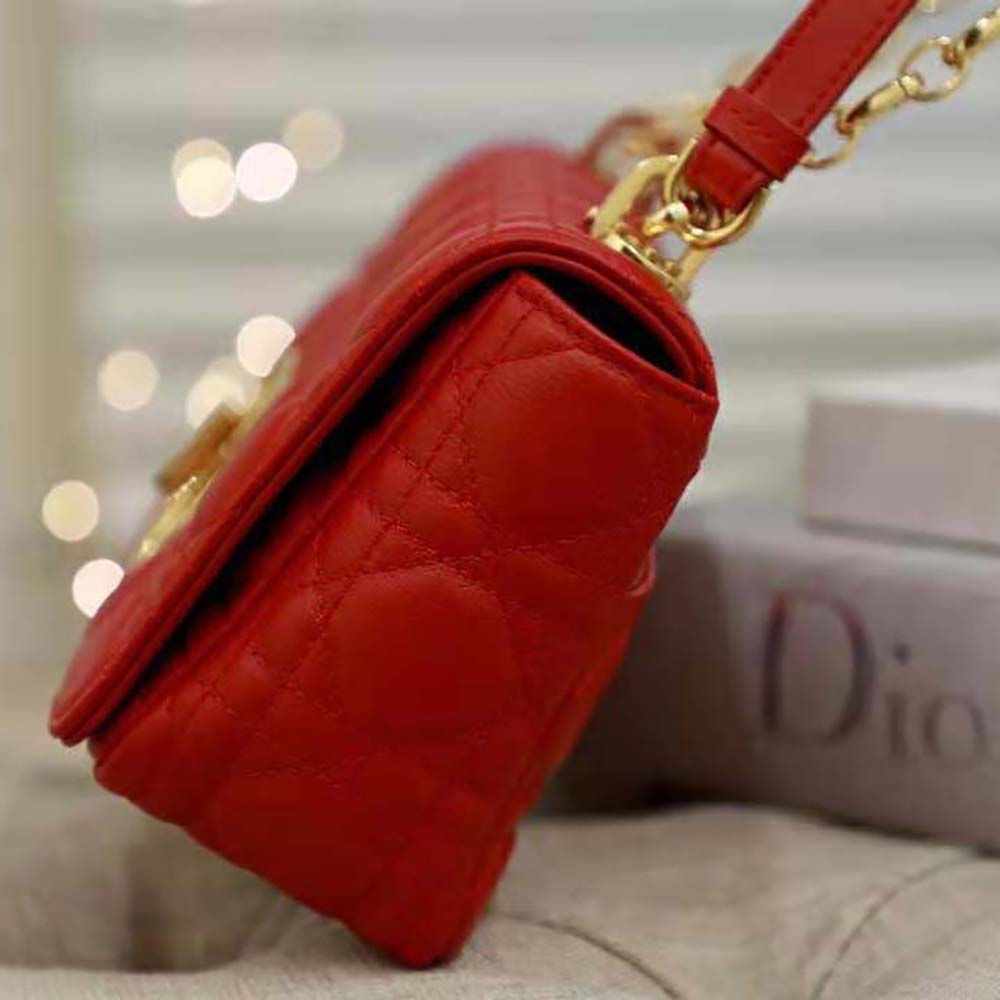 Dior Women Small Dior Caro Bag Supple Cannage Calfskin-Red