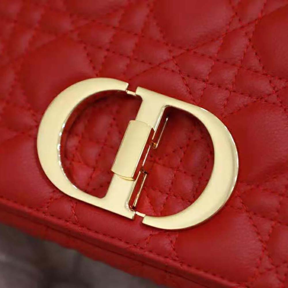 Dior Women Small Dior Caro Bag Supple Cannage Calfskin-Red
