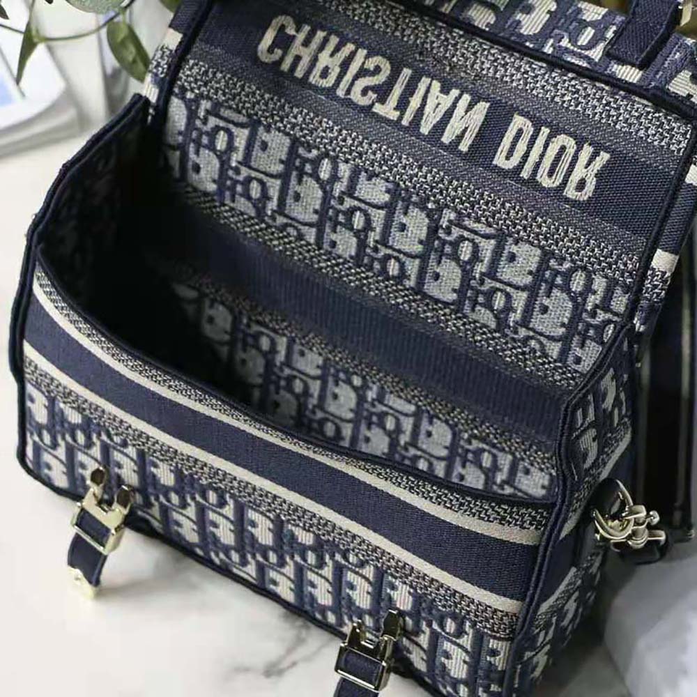 Dior Women Small Diorcamp Bag Blue Dior Oblique Embroidery