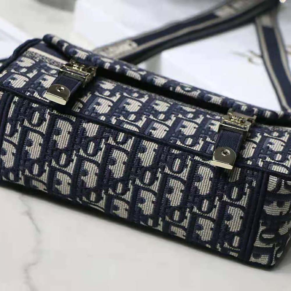 Dior Women Small Diorcamp Bag Blue Dior Oblique Embroidery