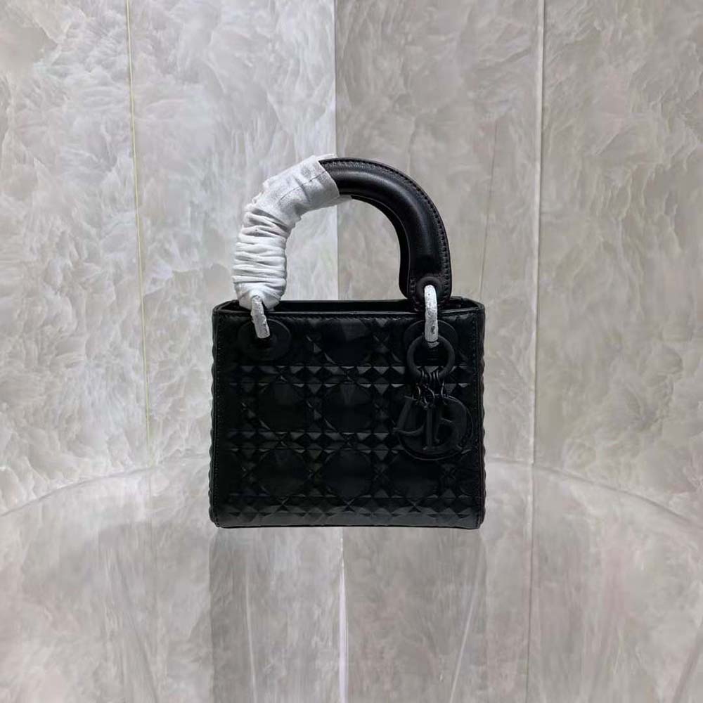 Dior Women Small Lady Dior My Abcdior Bag Black Cannage Calfskin with Diamond Motif