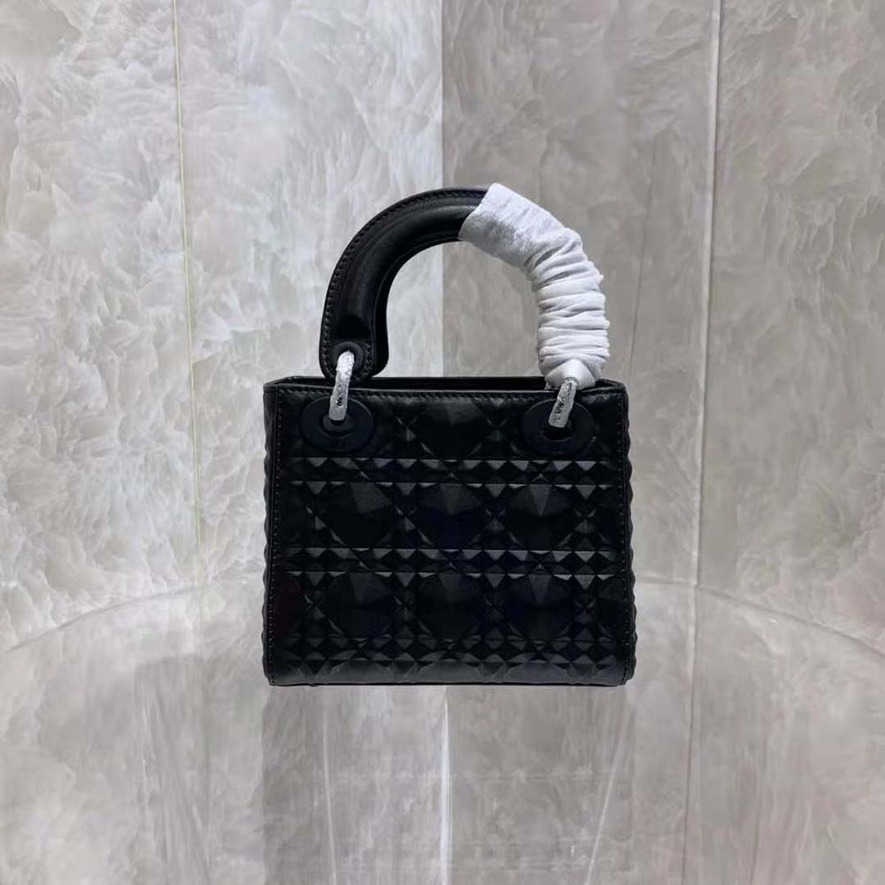 Dior Women Small Lady Dior My Abcdior Bag Black Cannage Calfskin with Diamond Motif