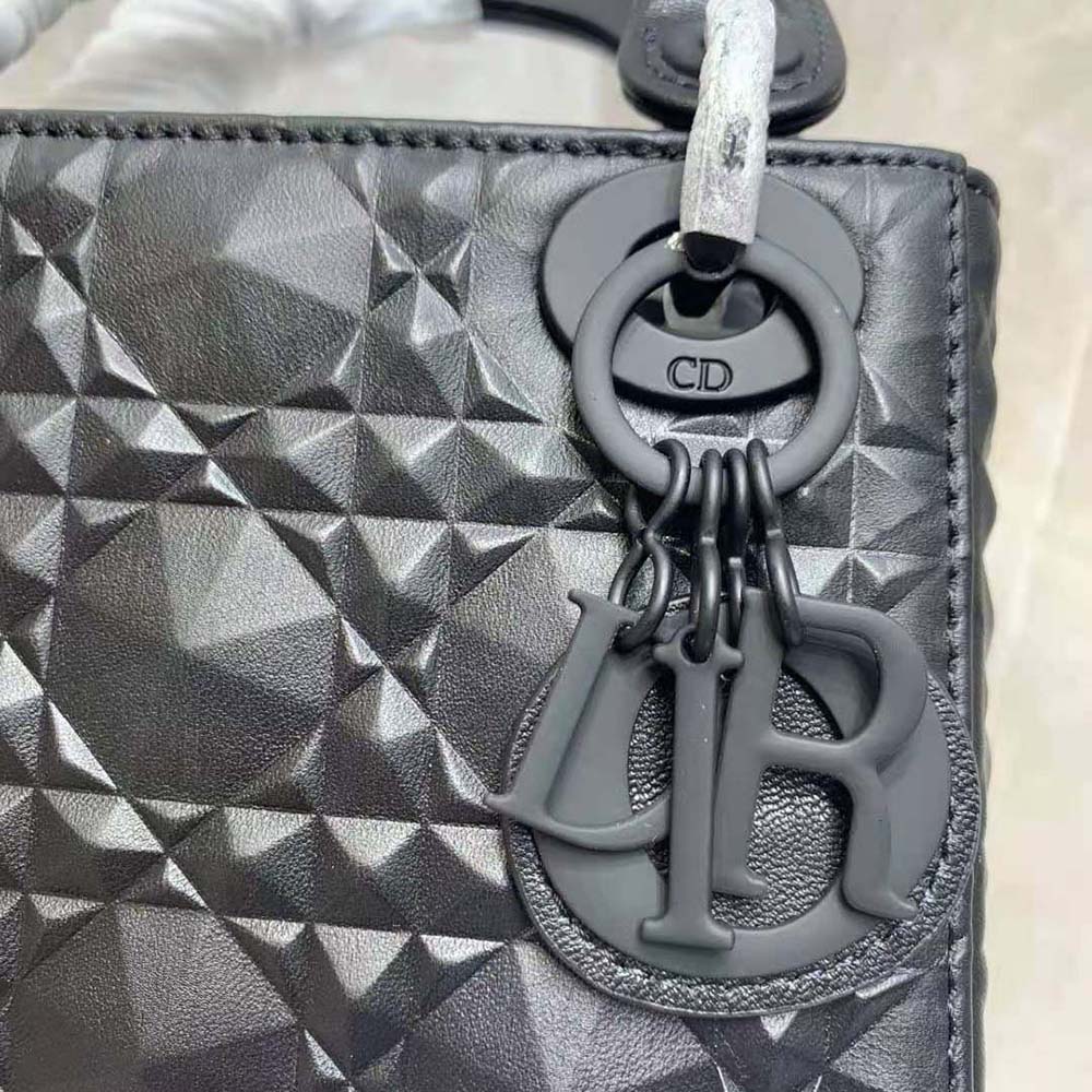 Dior Women Small Lady Dior My Abcdior Bag Black Cannage Calfskin with Diamond Motif