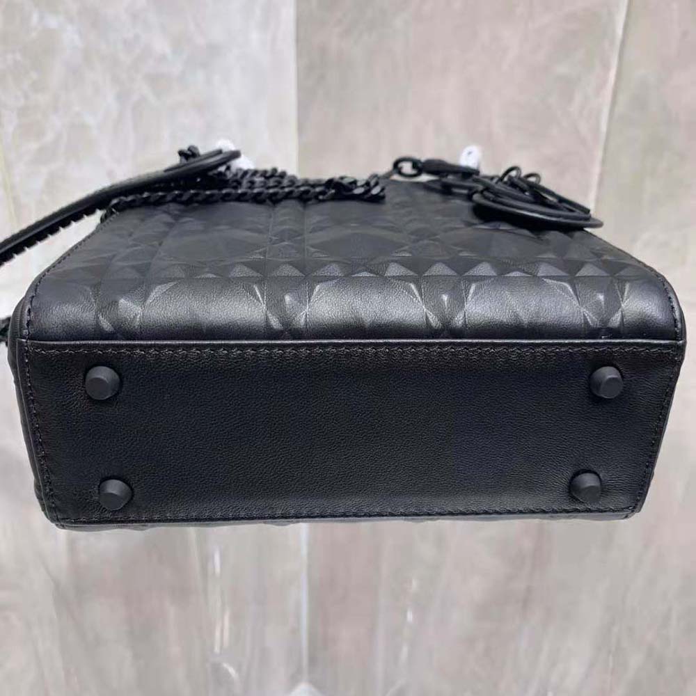 Dior Women Small Lady Dior My Abcdior Bag Black Cannage Calfskin with Diamond Motif
