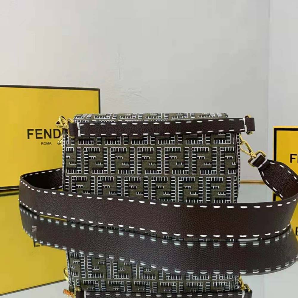 Fendi Women Baguette Embroidered FF Fabric Bag