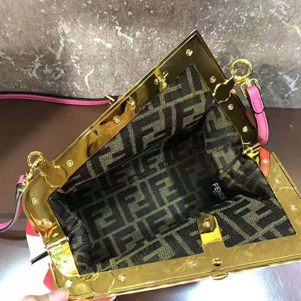 Fendi Women Fendi First Small Leather Bag with Multicolor Inlay