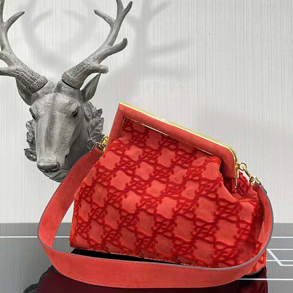 Fendi Women First Medium Red Suede Bag
