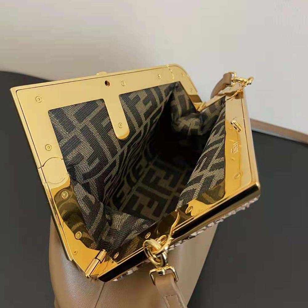 Fendi Women First Small Beige Leather Bag with Exotic Details