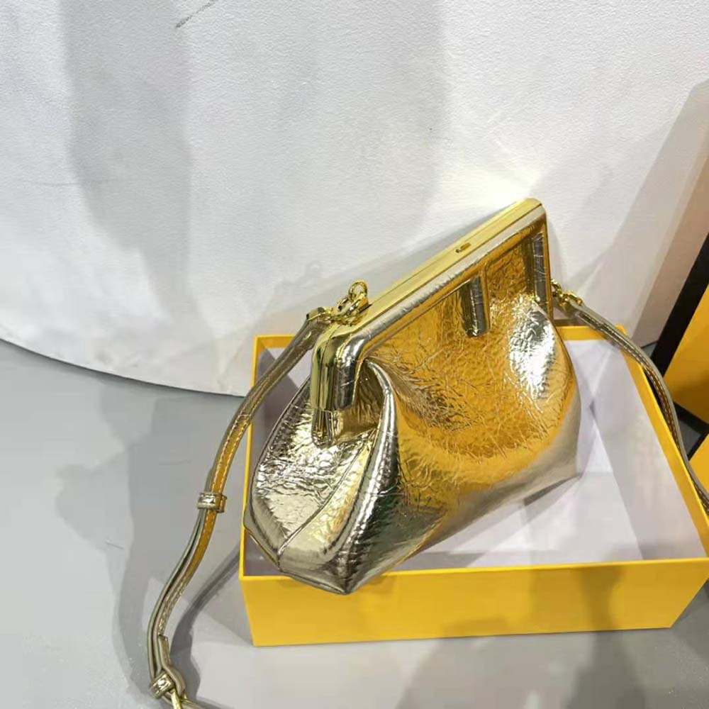 Fendi Women First Small Gold Laminated Leather Bag