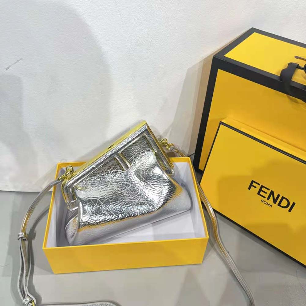 Fendi Women First Small Silver Laminated Leather Bag