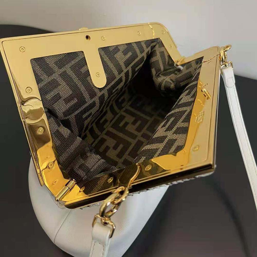 Fendi Women First Small White Leather Bag with Exotic Details