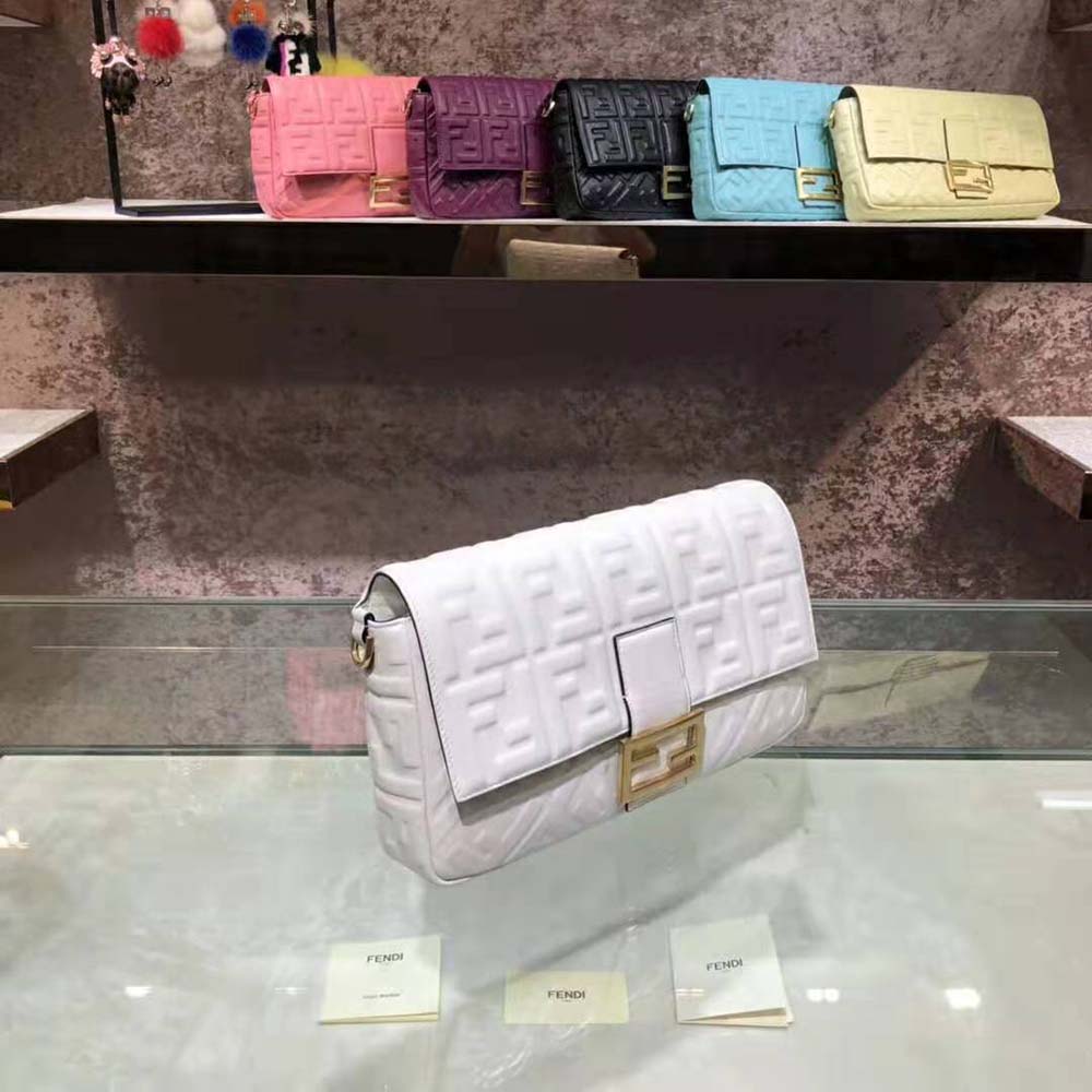 Fendi Women Iconic Large Baguette Leather Bag-White