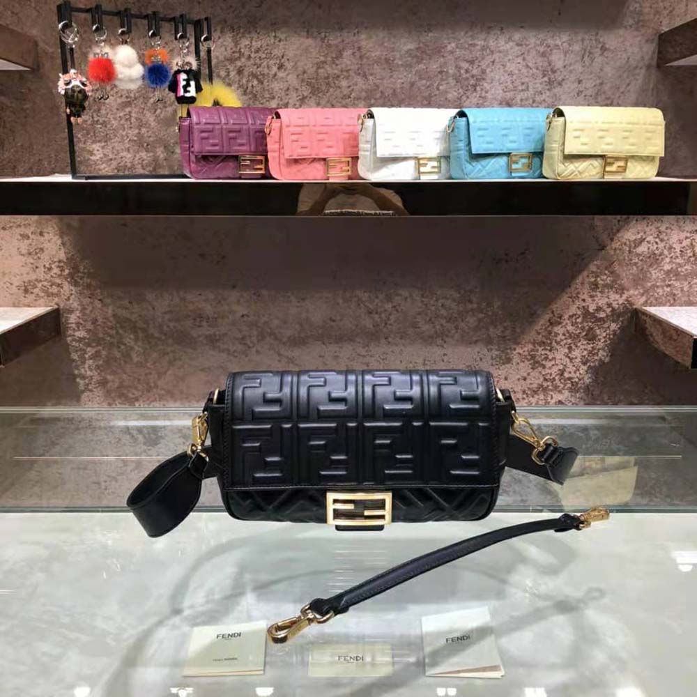 Fendi Women Iconic Medium Baguette Black Leather Bag