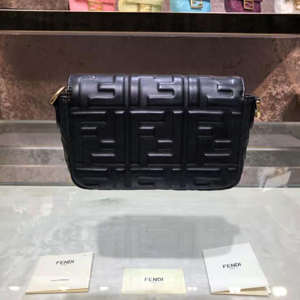 Fendi Women Iconic Mini Baguette Black Leather Bag