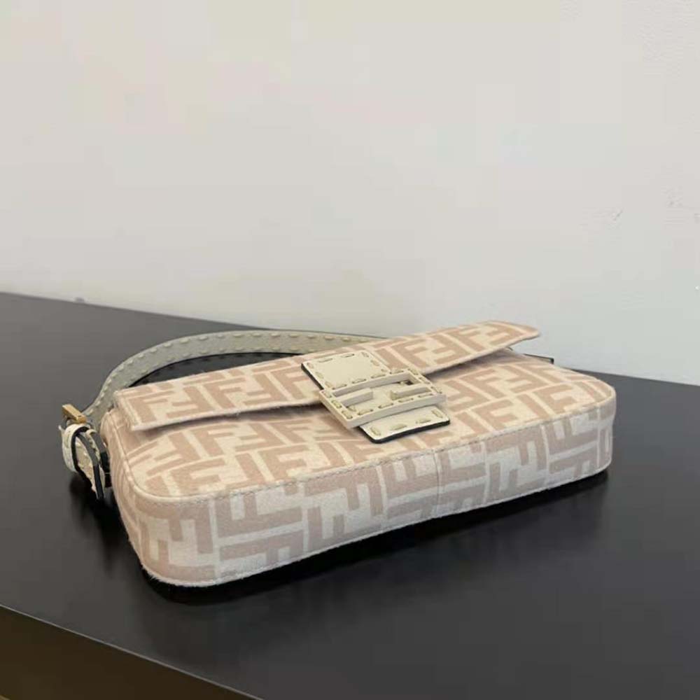 Fendi Women Medium Baguette 1997 Beige FF Wool Bag