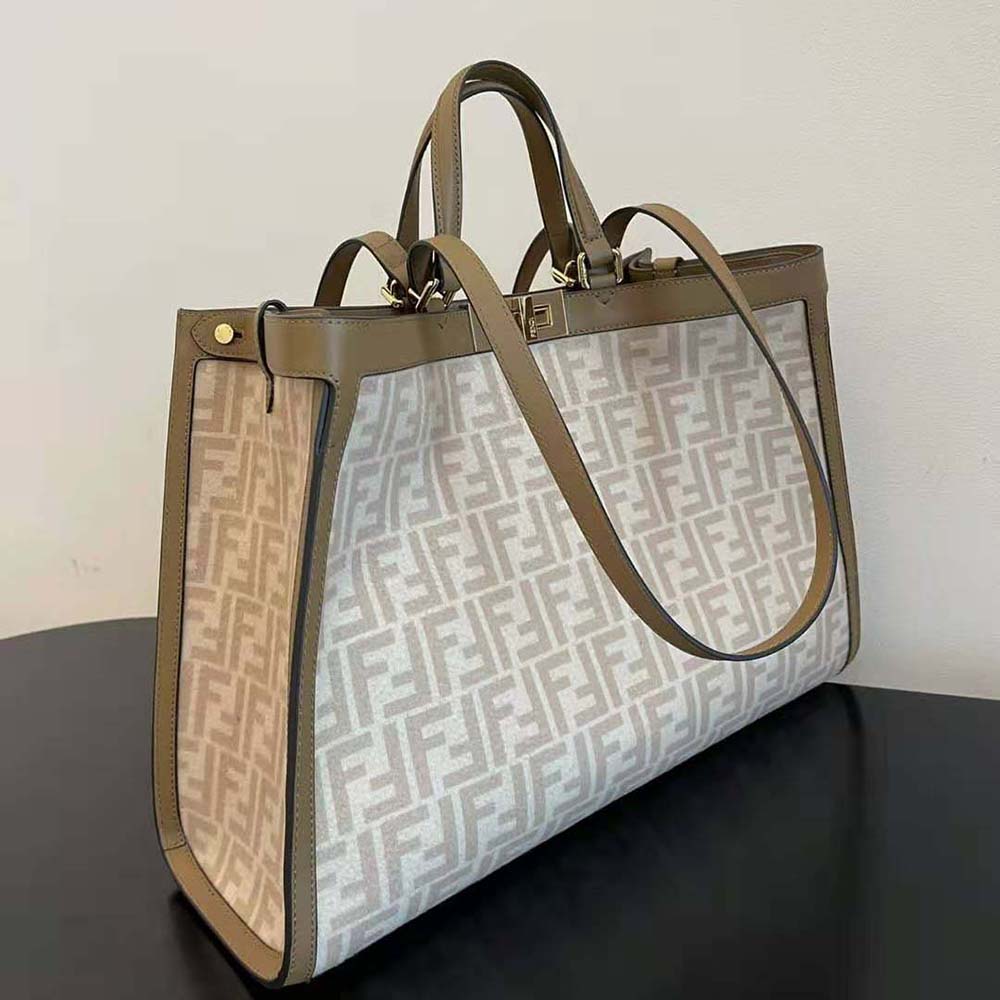 Fendi Women Medium Peekaboo X-Tote Beige FF Wool Bag