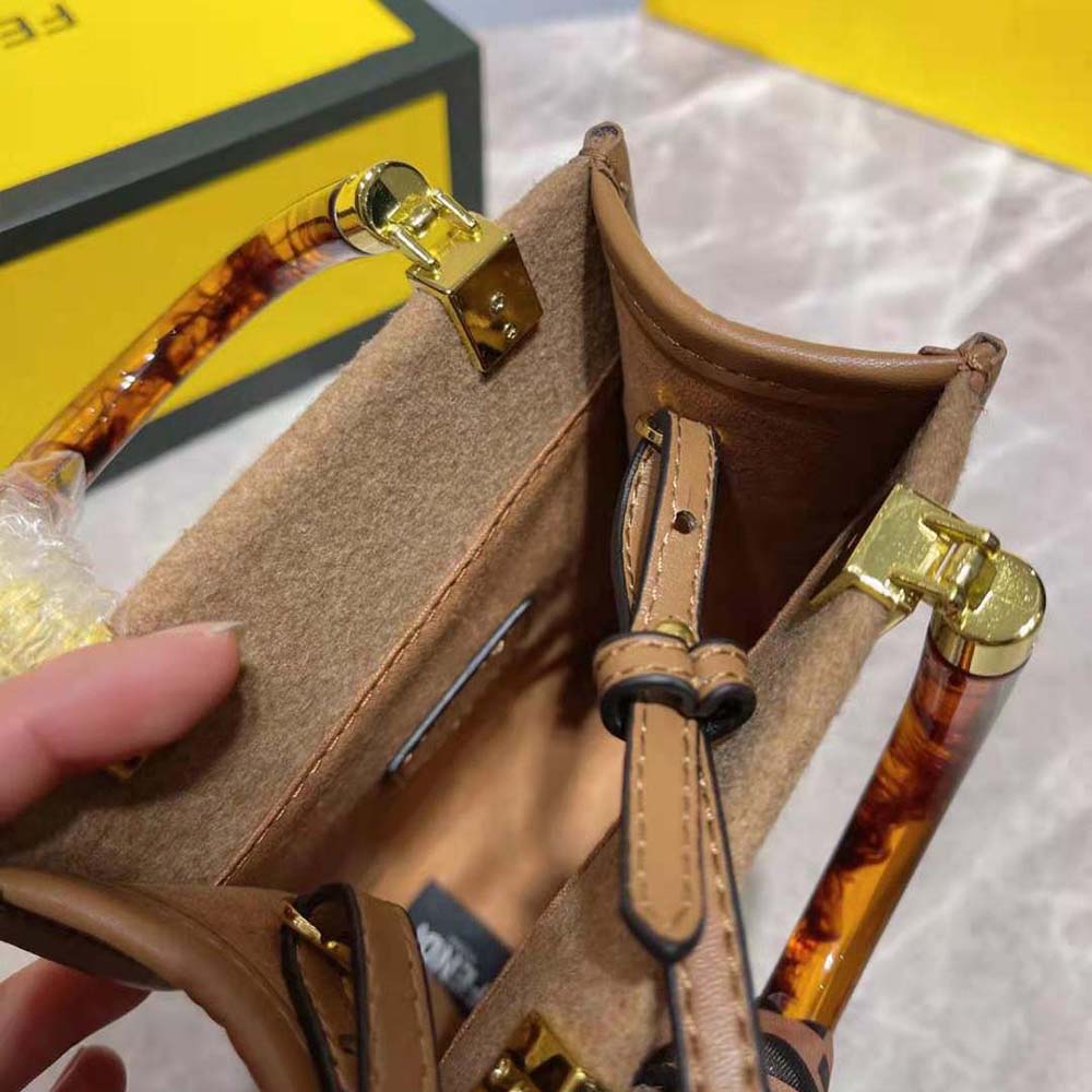Fendi Women Mini Sunshine Shopper Brown Flannel Mini-Bag