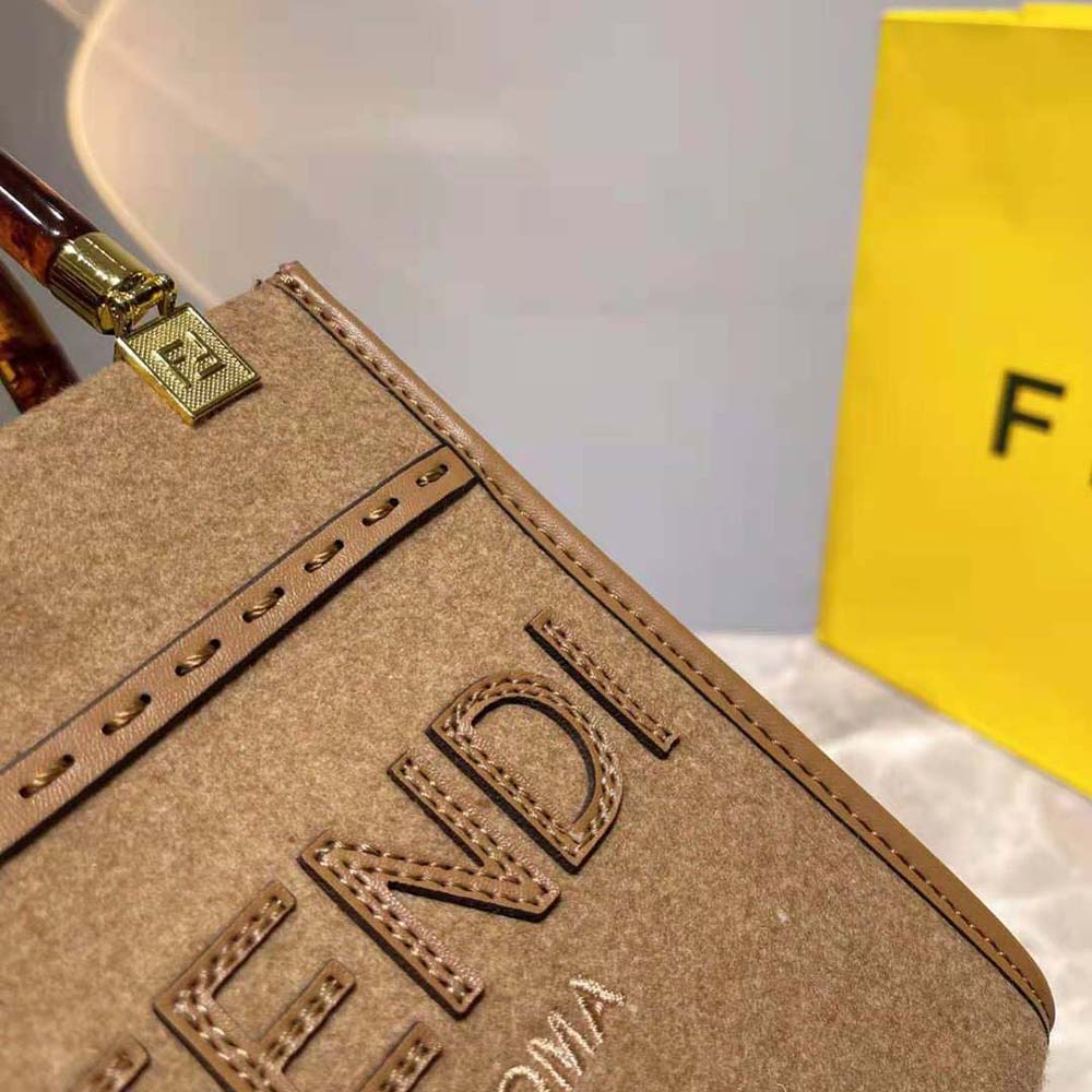 Fendi Women Mini Sunshine Shopper Brown Flannel Mini-Bag