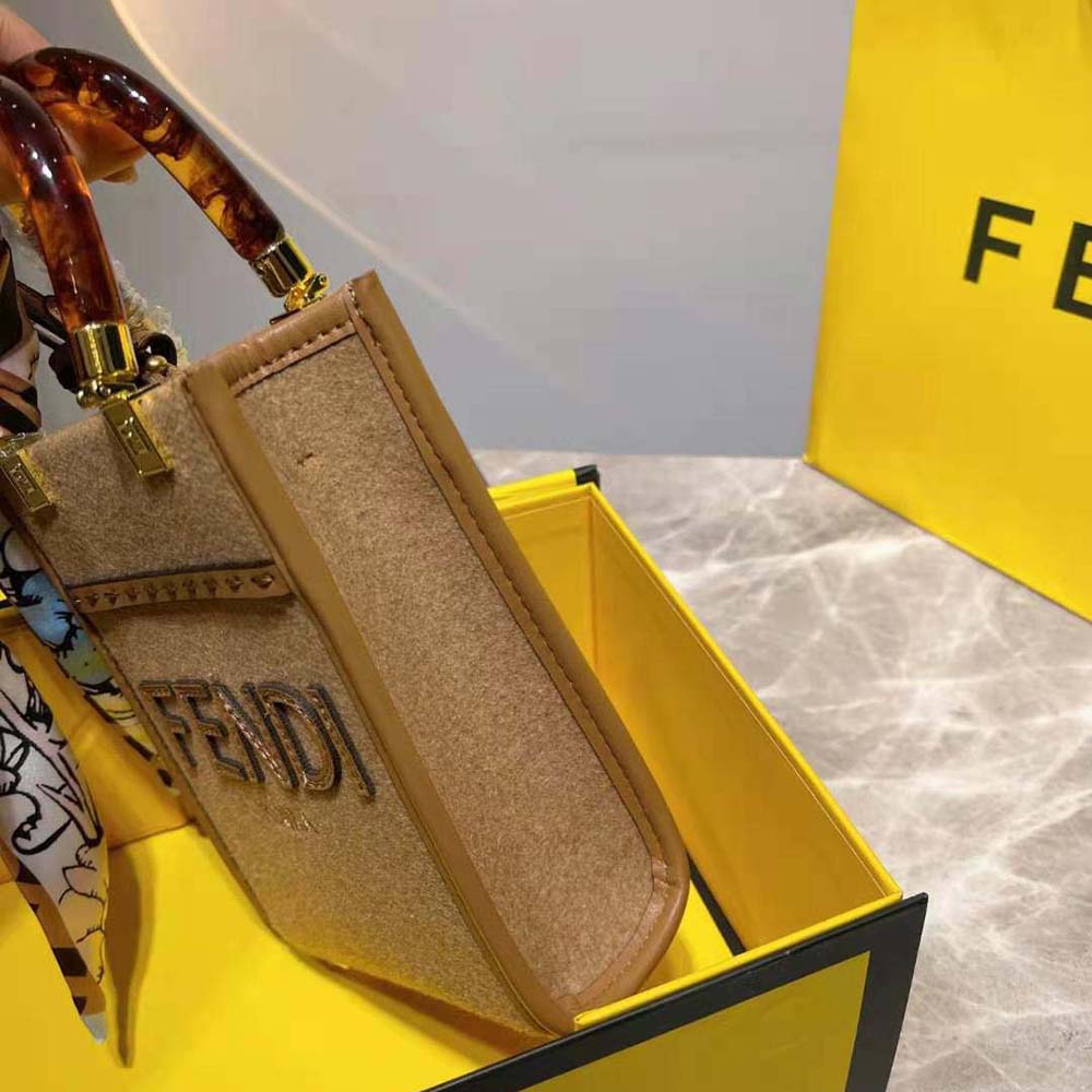 Fendi Women Mini Sunshine Shopper Brown Flannel Mini-Bag