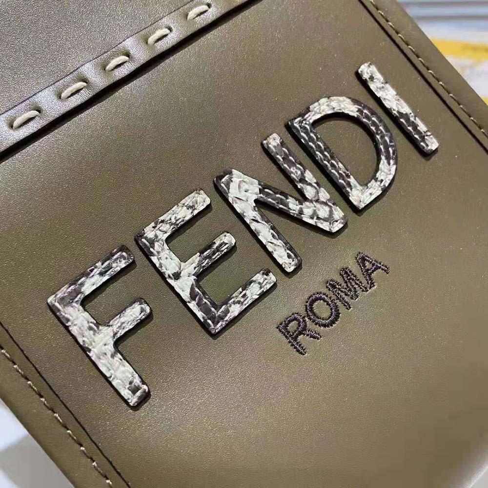 Fendi Women Mini Sunshine Shopper Gray Leather and Elaphe Mini-Bag