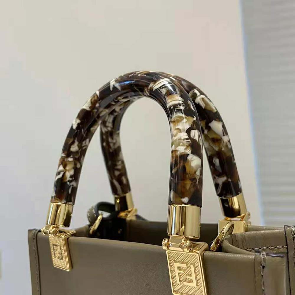 Fendi Women Mini Sunshine Shopper Gray Leather and Elaphe Mini-Bag