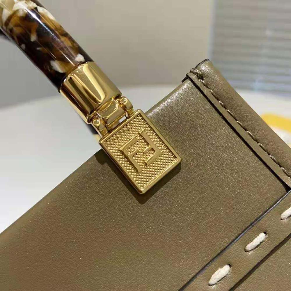 Fendi Women Mini Sunshine Shopper Gray Leather and Elaphe Mini-Bag