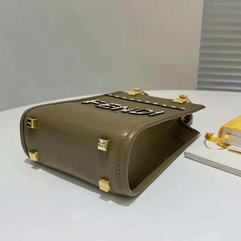 Fendi Women Mini Sunshine Shopper Gray Leather and Elaphe Mini-Bag