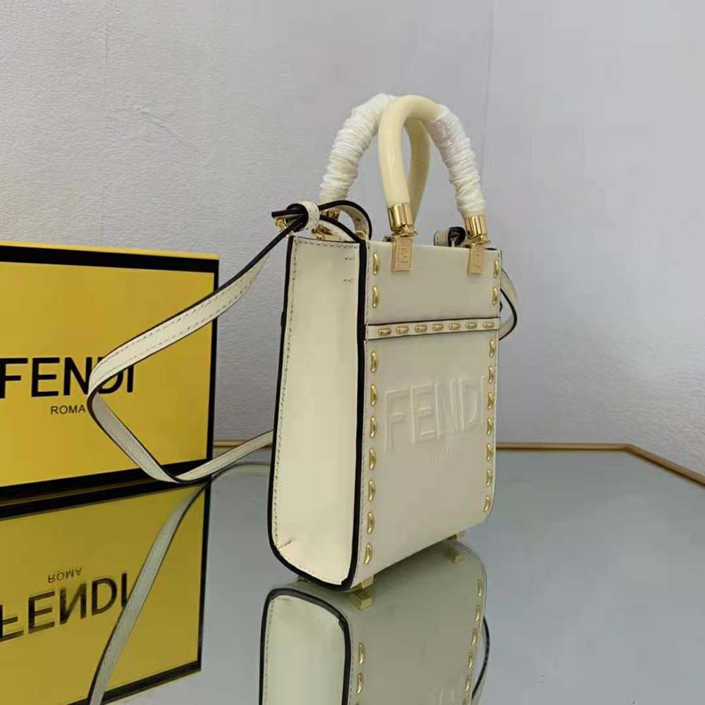 Fendi Women Mini Sunshine Shopper White Leather Mini Bag