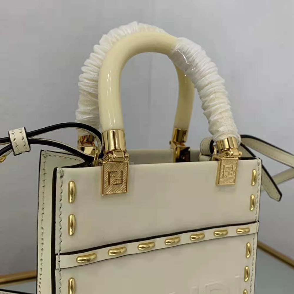 Fendi Women Mini Sunshine Shopper White Leather Mini Bag