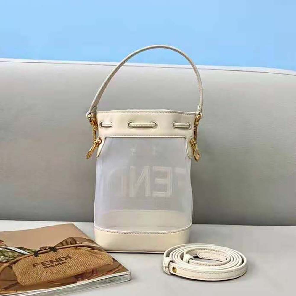 Fendi Women Mon Tresor Leather and Mesh Mini-Bag-White