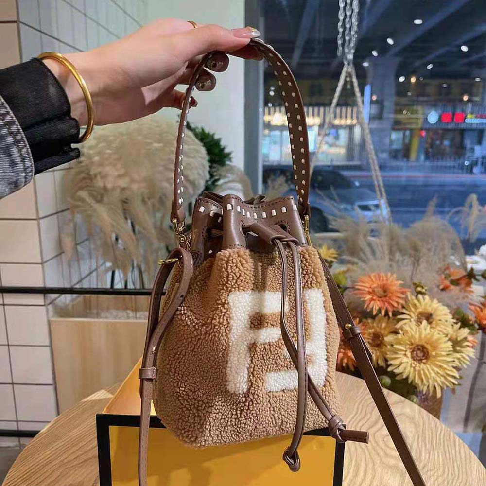 Fendi Women Mon Tresor Mini-Bag in Brown Sheepskin