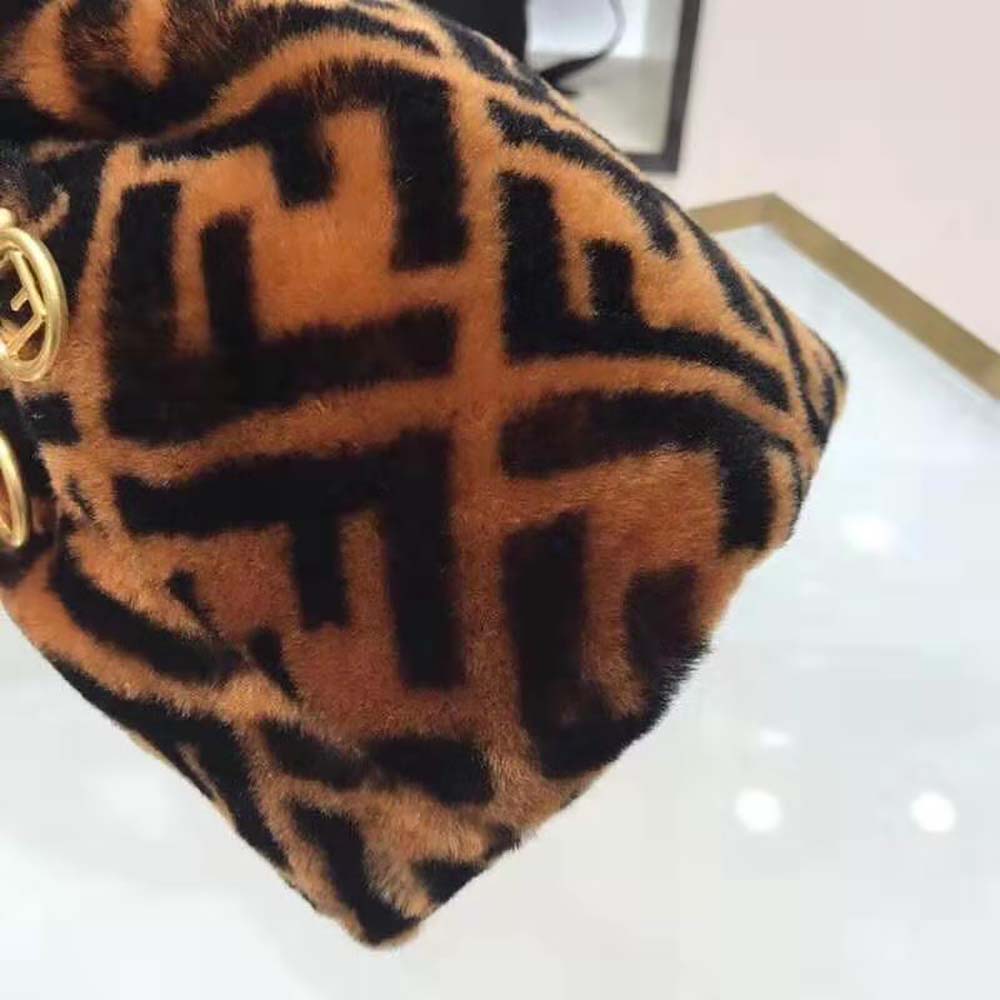 Fendi Women Mon Tresor Mini-Bag in Brown Sheepskin