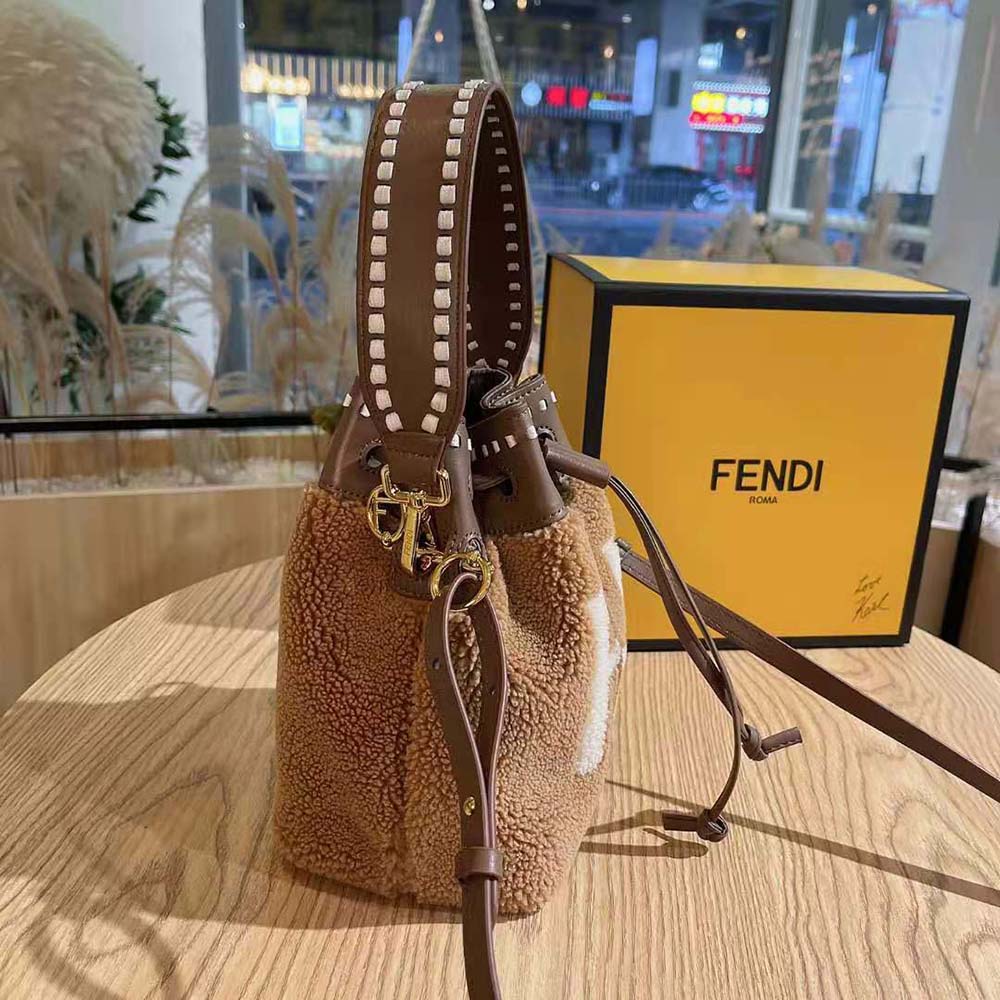 Fendi Women Mon Tresor Mini-Bag in Brown Sheepskin