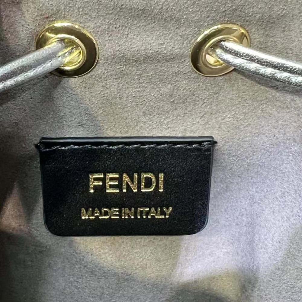 Fendi Women Mon Tresor Silver Laminated Leather Mini Bag