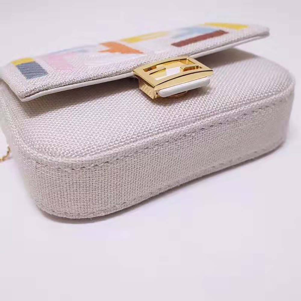 Fendi Women Nano Baguette Charm Beige Canvas Charm