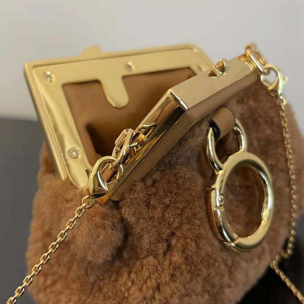 Fendi Women Nano Fendi First Beige Sheepskin Charm