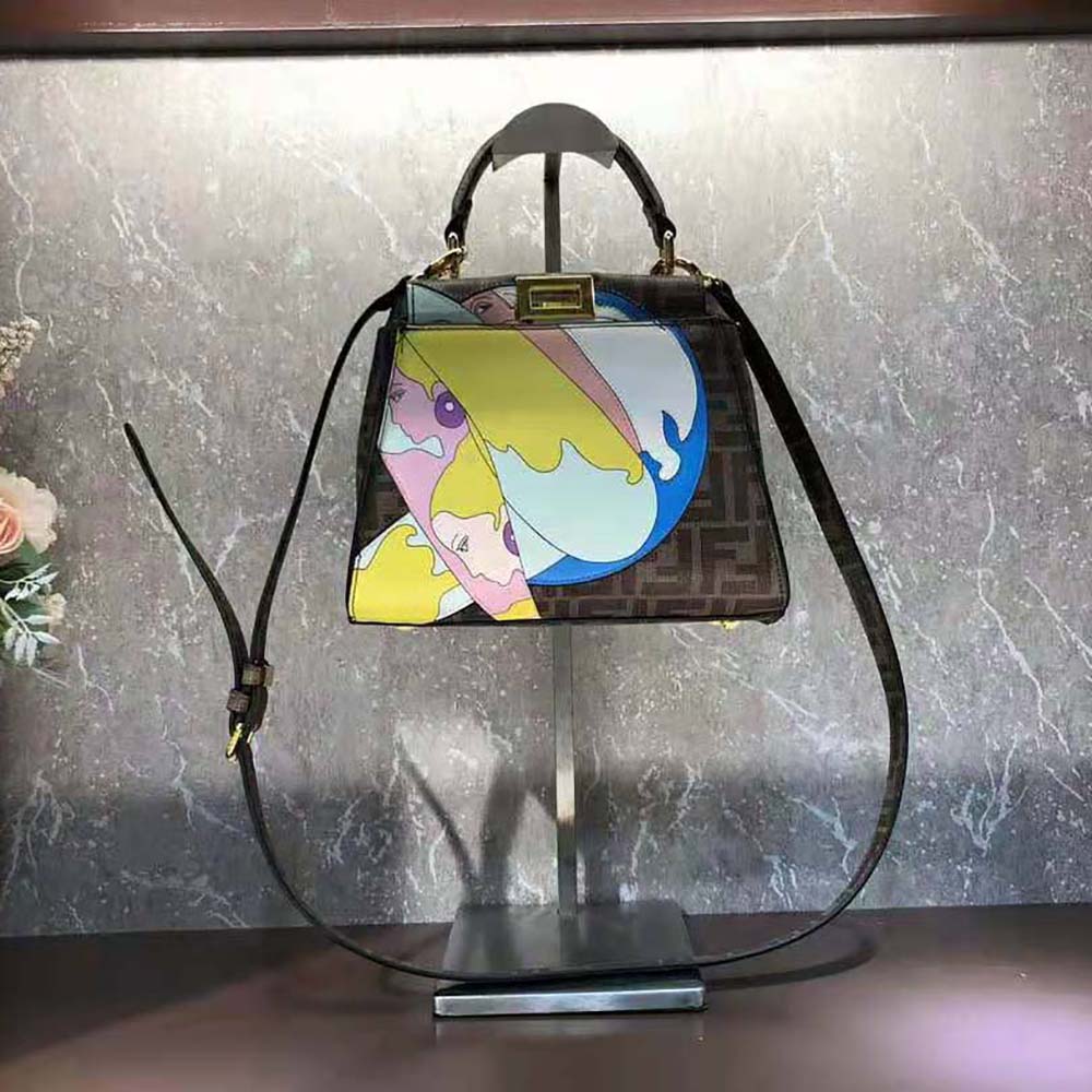 Fendi Women Peekaboo Iconic Mini FF Glazed Fabric Bag with Inlay