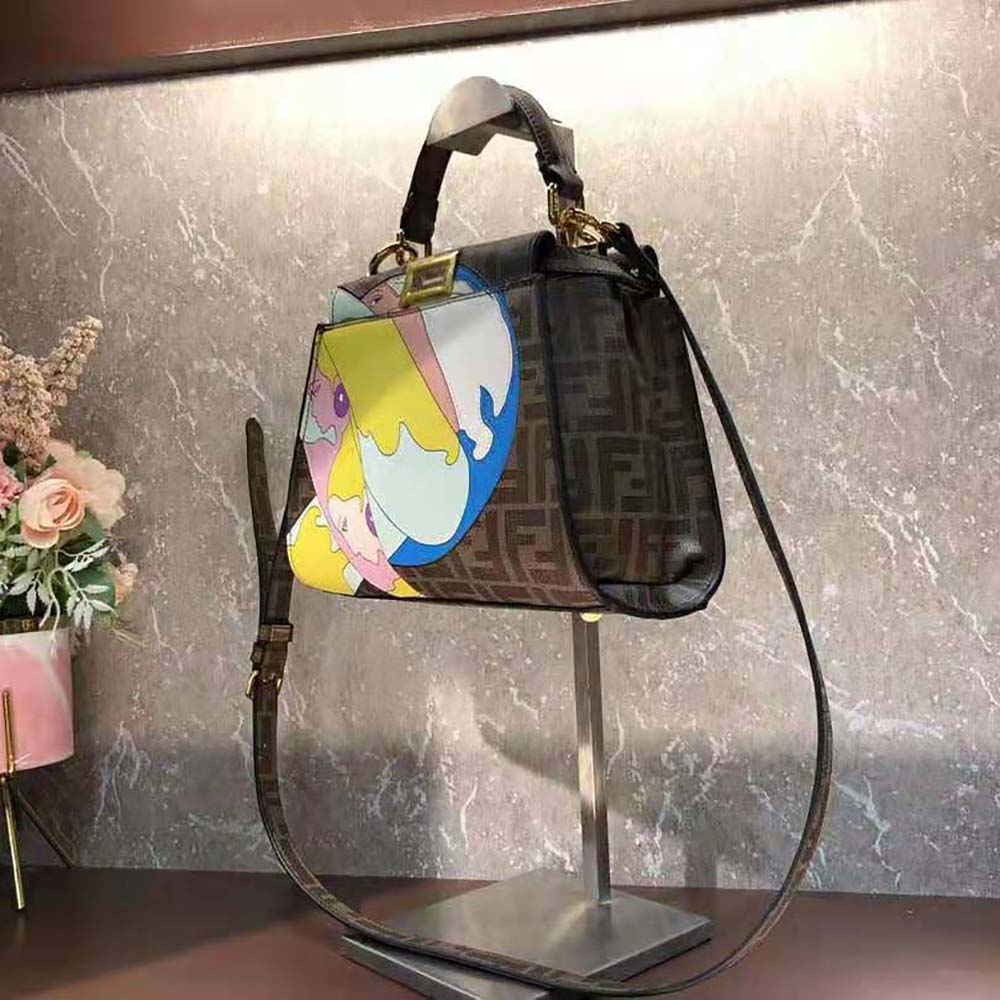 Fendi Women Peekaboo Iconic Mini FF Glazed Fabric Bag with Inlay
