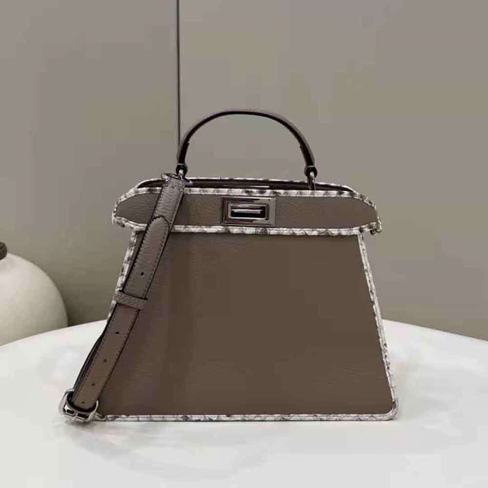 Fendi Women Peekaboo Iseeu Small Gray Full Grain Leather and Elaphe Bag