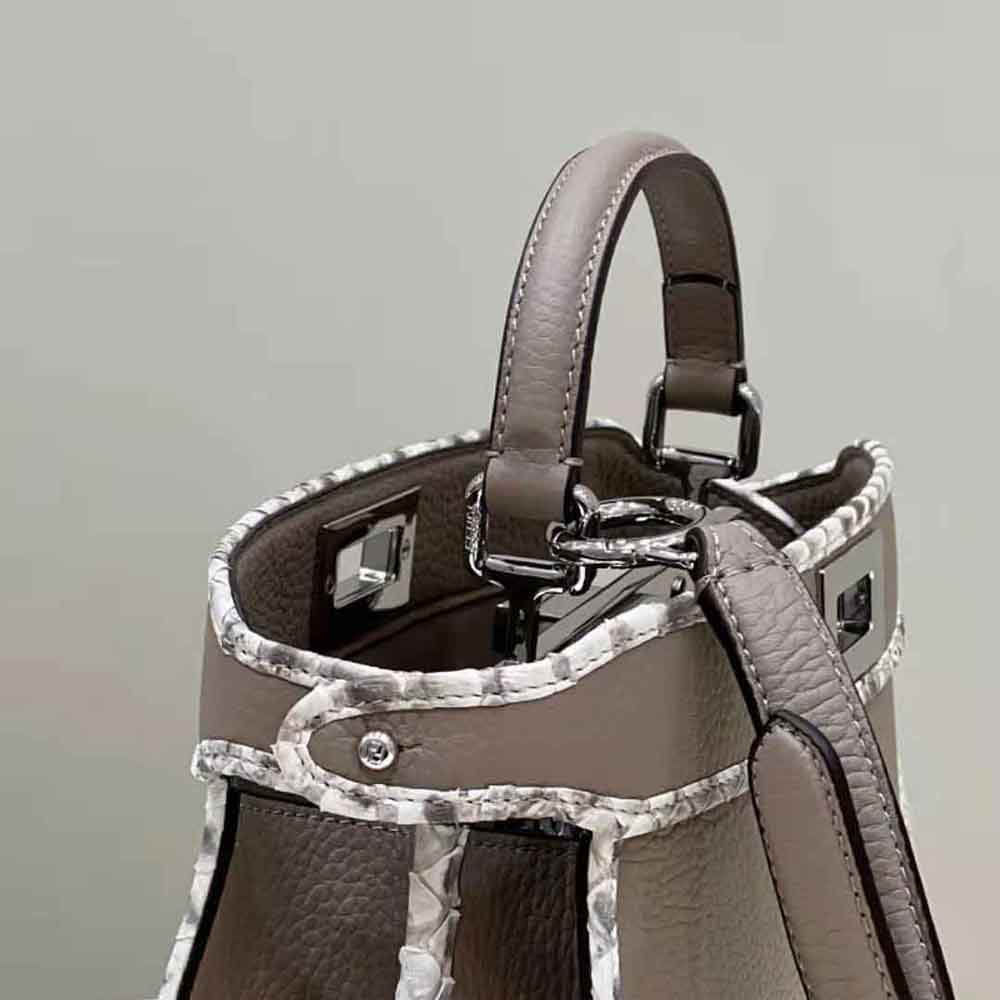 Fendi Women Peekaboo Iseeu Small Gray Full Grain Leather and Elaphe Bag