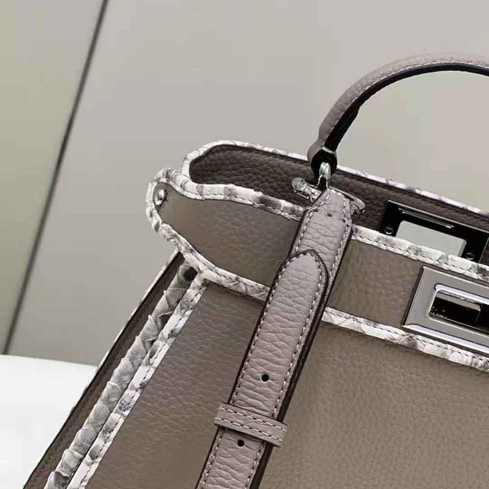 Fendi Women Peekaboo Iseeu Small Gray Full Grain Leather and Elaphe Bag