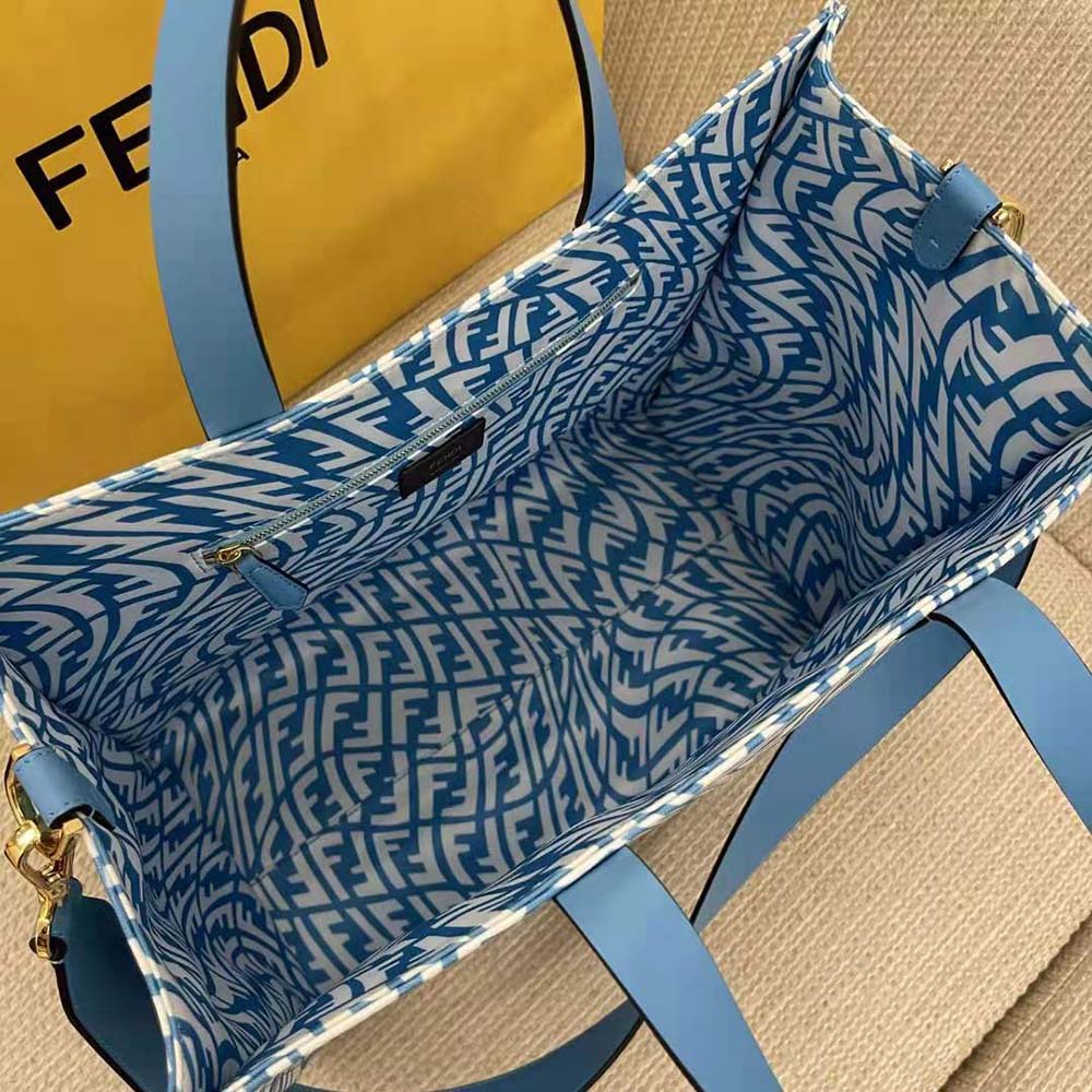 Fendi Unisex Shopper Blue Glazed Canvas Bag
