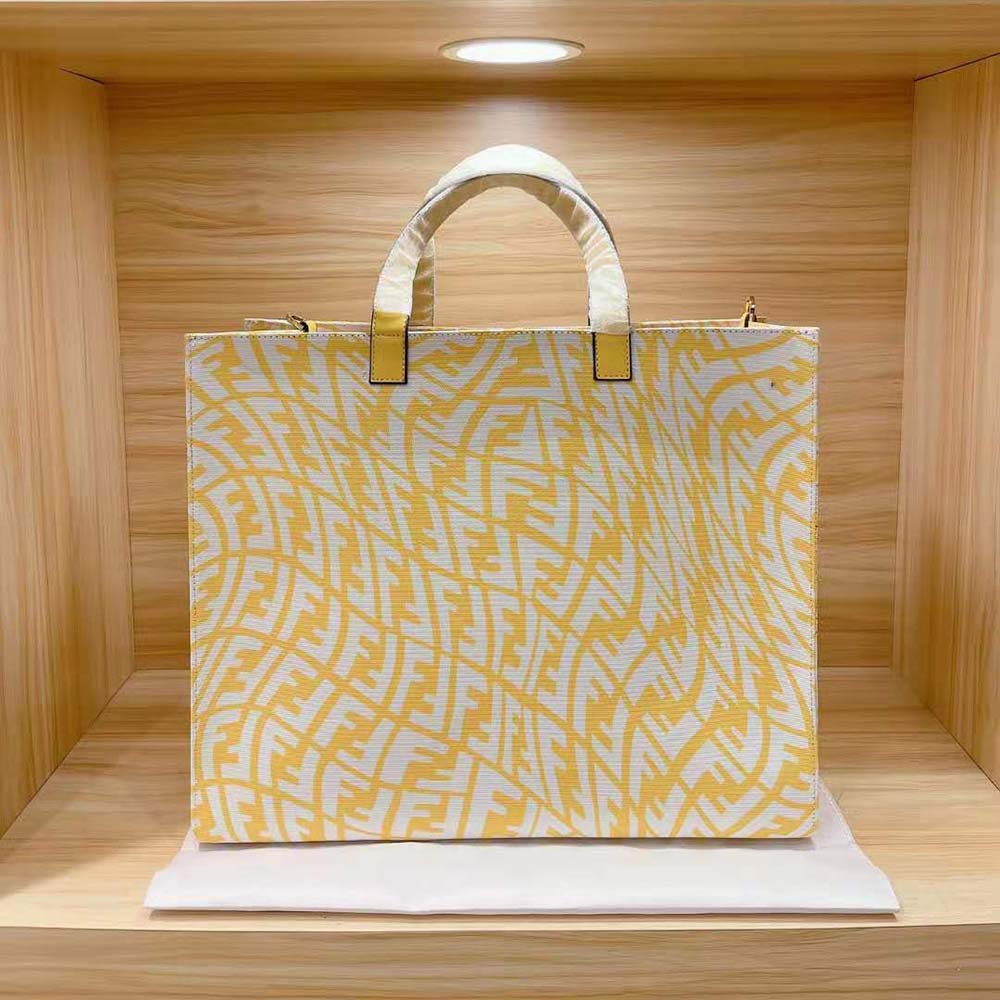 Fendi Unisex Shopper Yellow Glazed Canvas Bag