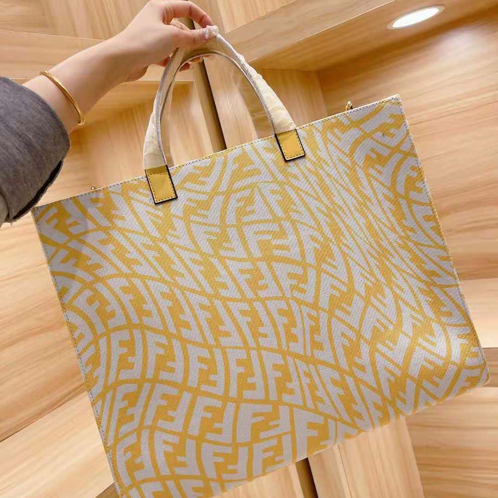 Fendi Unisex Shopper Yellow Glazed Canvas Bag