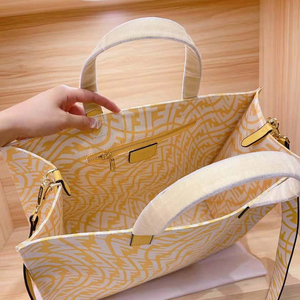 Fendi Unisex Shopper Yellow Glazed Canvas Bag