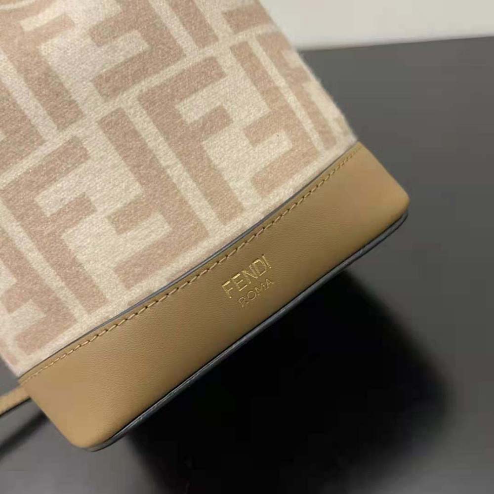 Fendi Women Small Mon Tresor FF Beige Wool Mini-Bag
