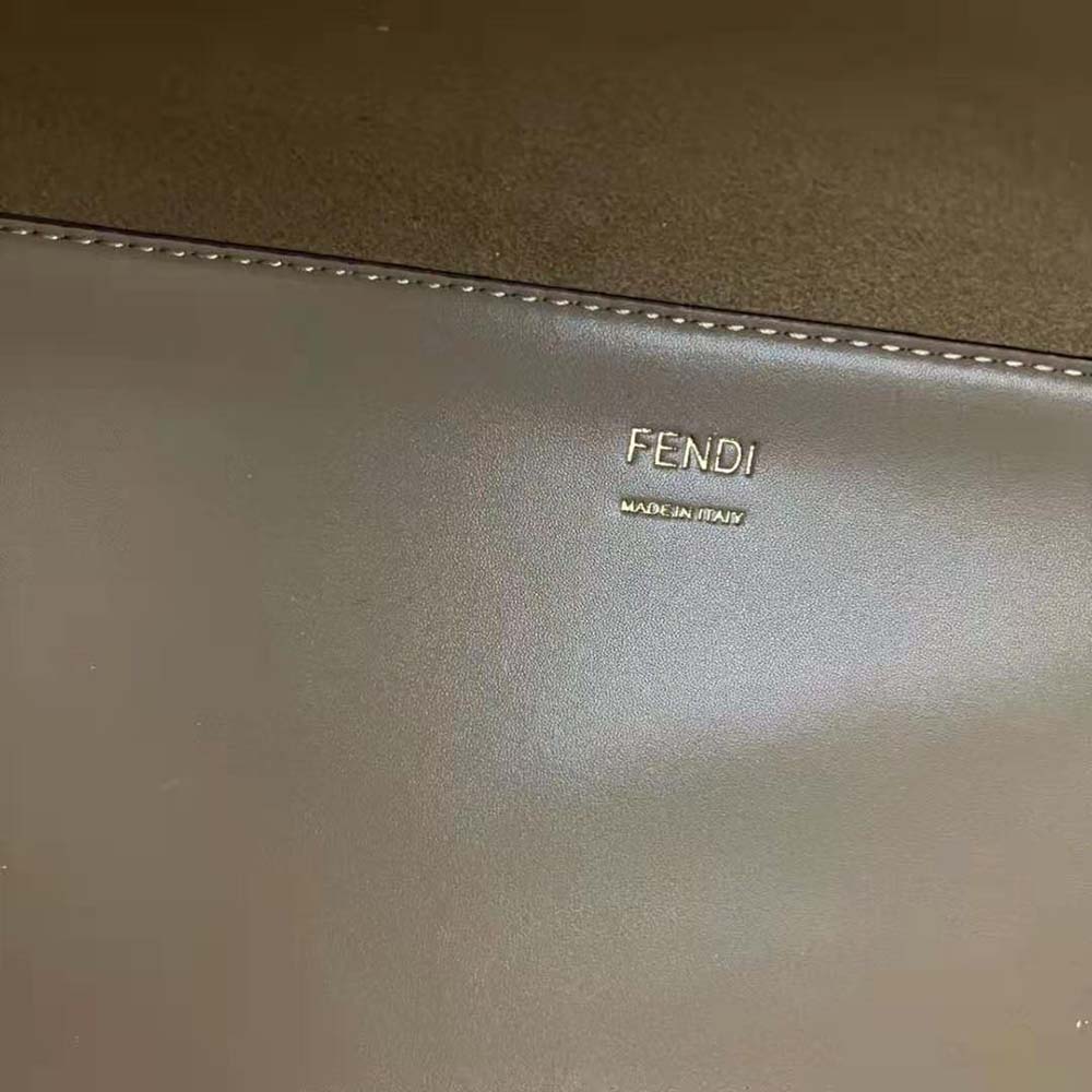 Fendi Women Sunshine Medium White Leather Shopper with Decorative Stitching